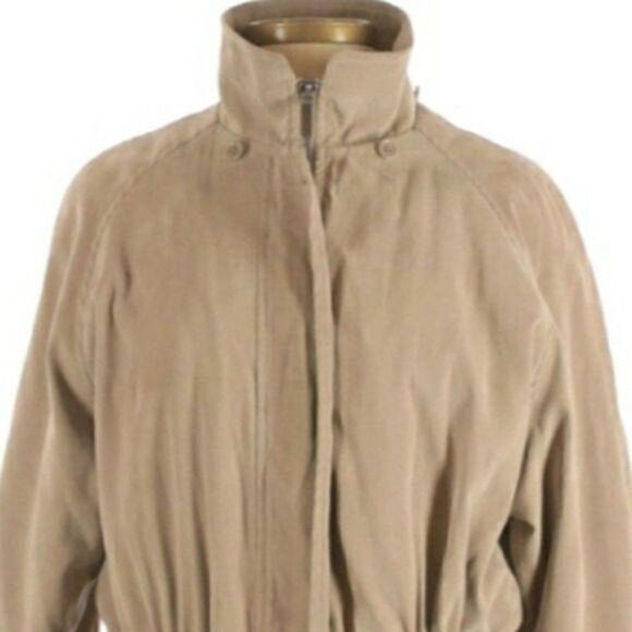 London Fog Coat Insulated Lined Zip Up Mock Neck Drawstring Waist Tan Sz S - Picture 4 of 13